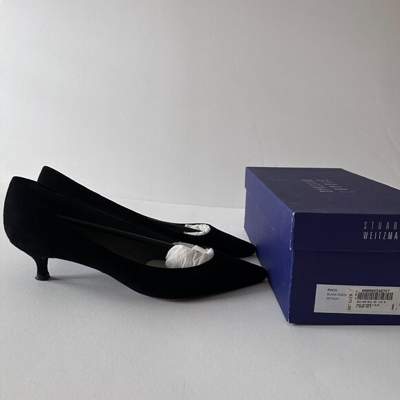 Stuart Weitzman Size 11.5 Black Suede Kitten Heel Pumps - Picture 9 of 9